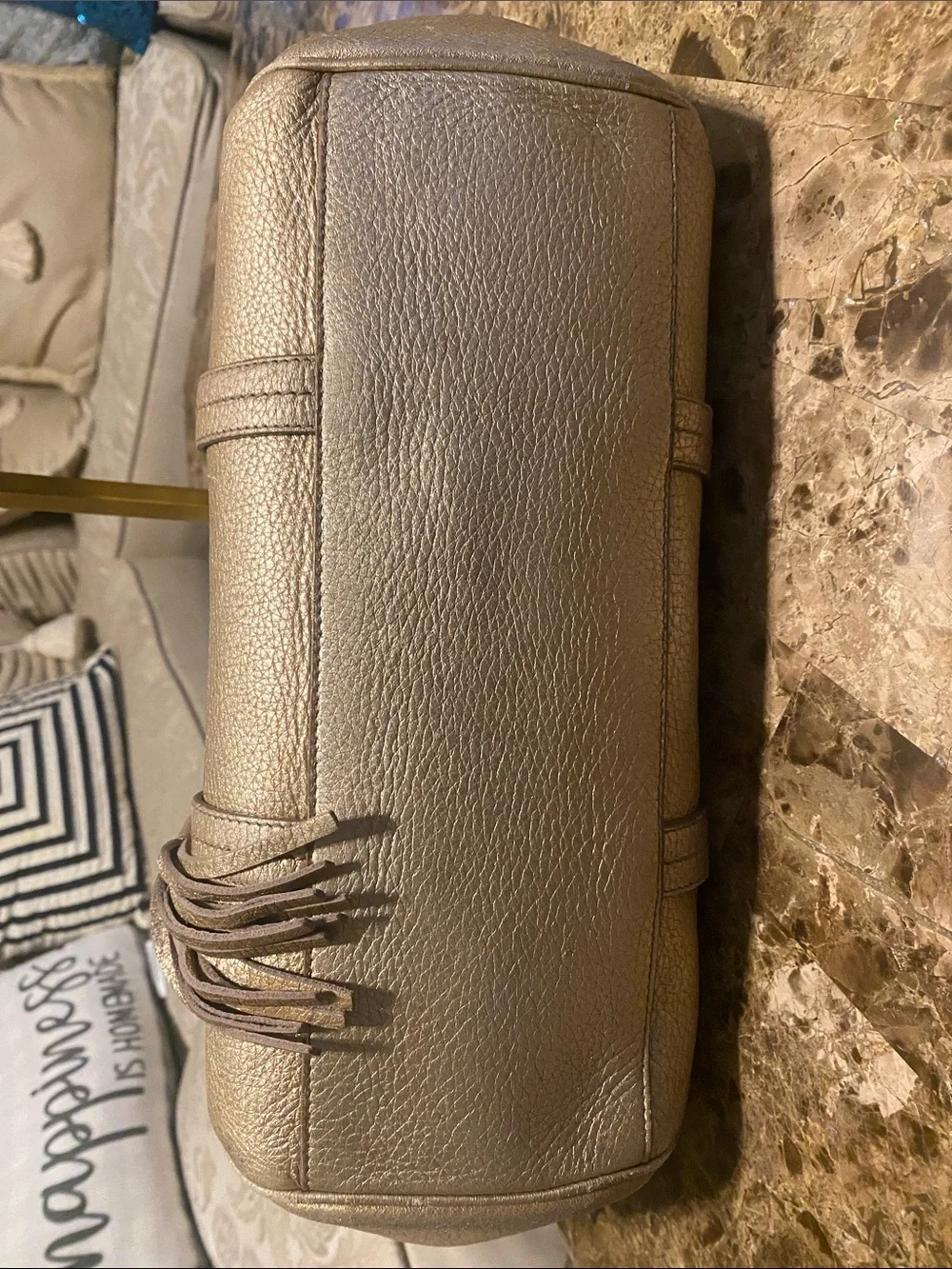 Bally Metallic Gold Leather Satchel with Tassel